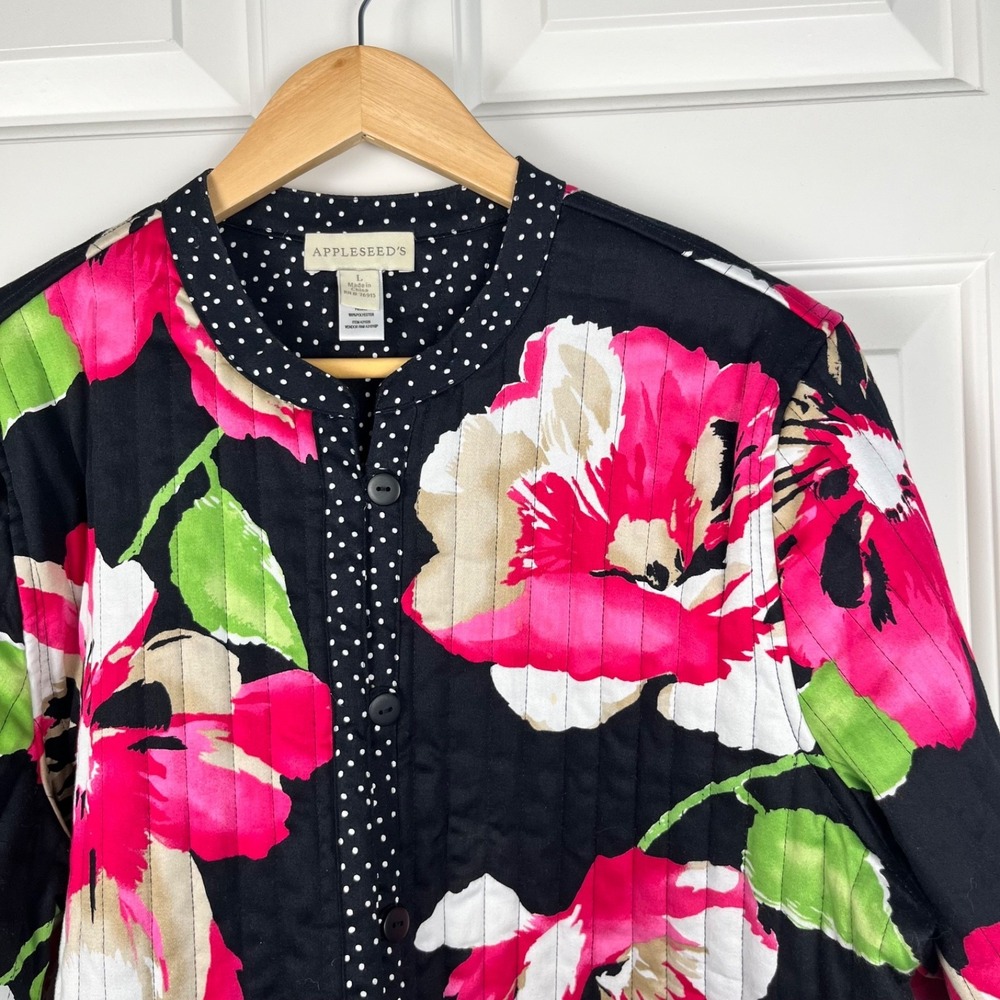 APPLESEED'S Quilted Jacket Size L Button Up Floral Artsy Colorful Polka Dots - Picture 2 of 8